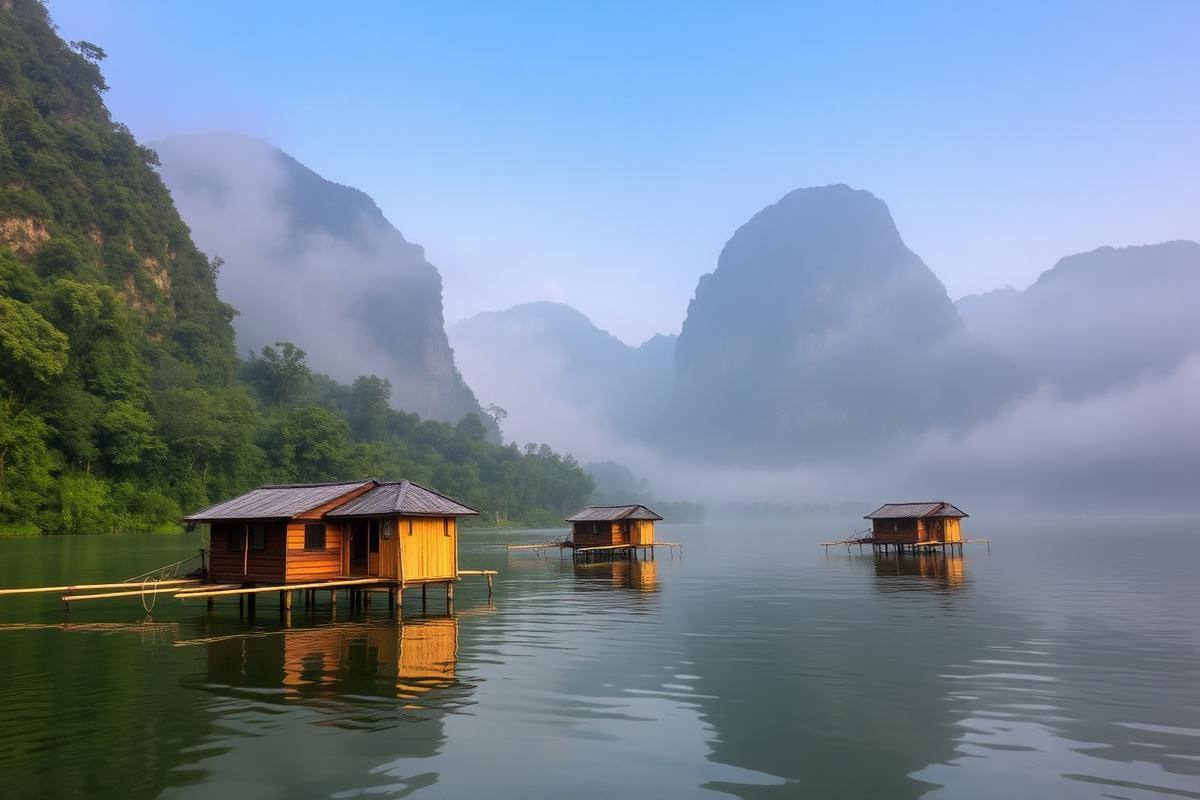 Schwimmende Bungalows auf dem Cheow-Lan-See